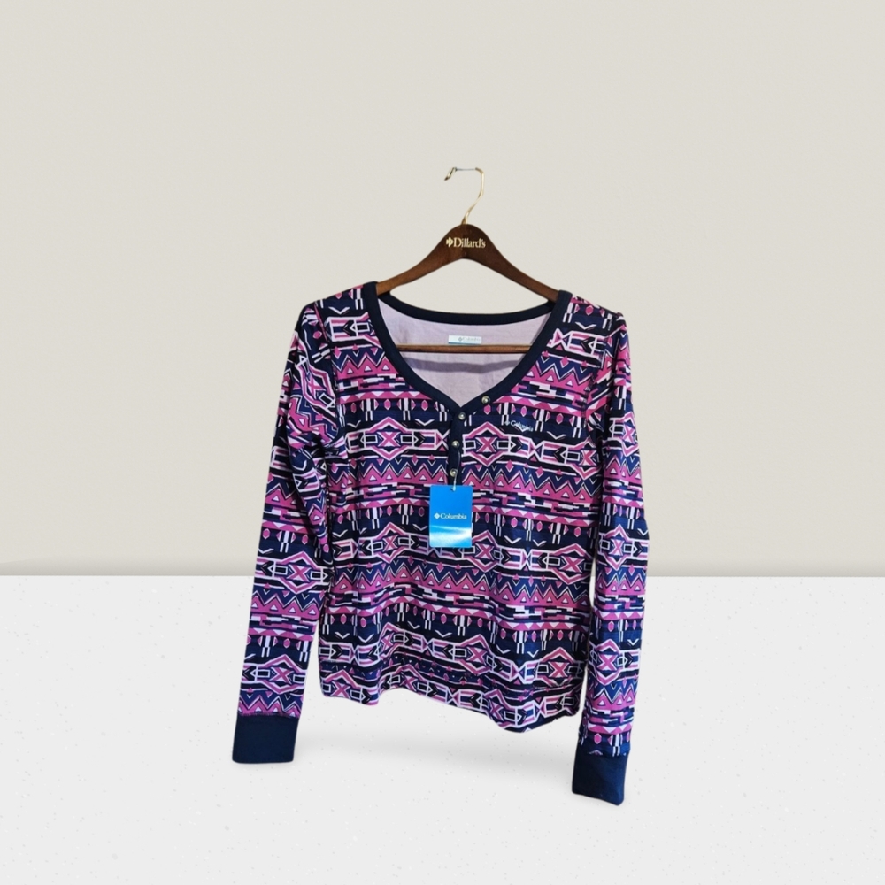 Columbia Holly Hideaway Long Sleeve Top 80s Sapphire Women's Size Large Shirt